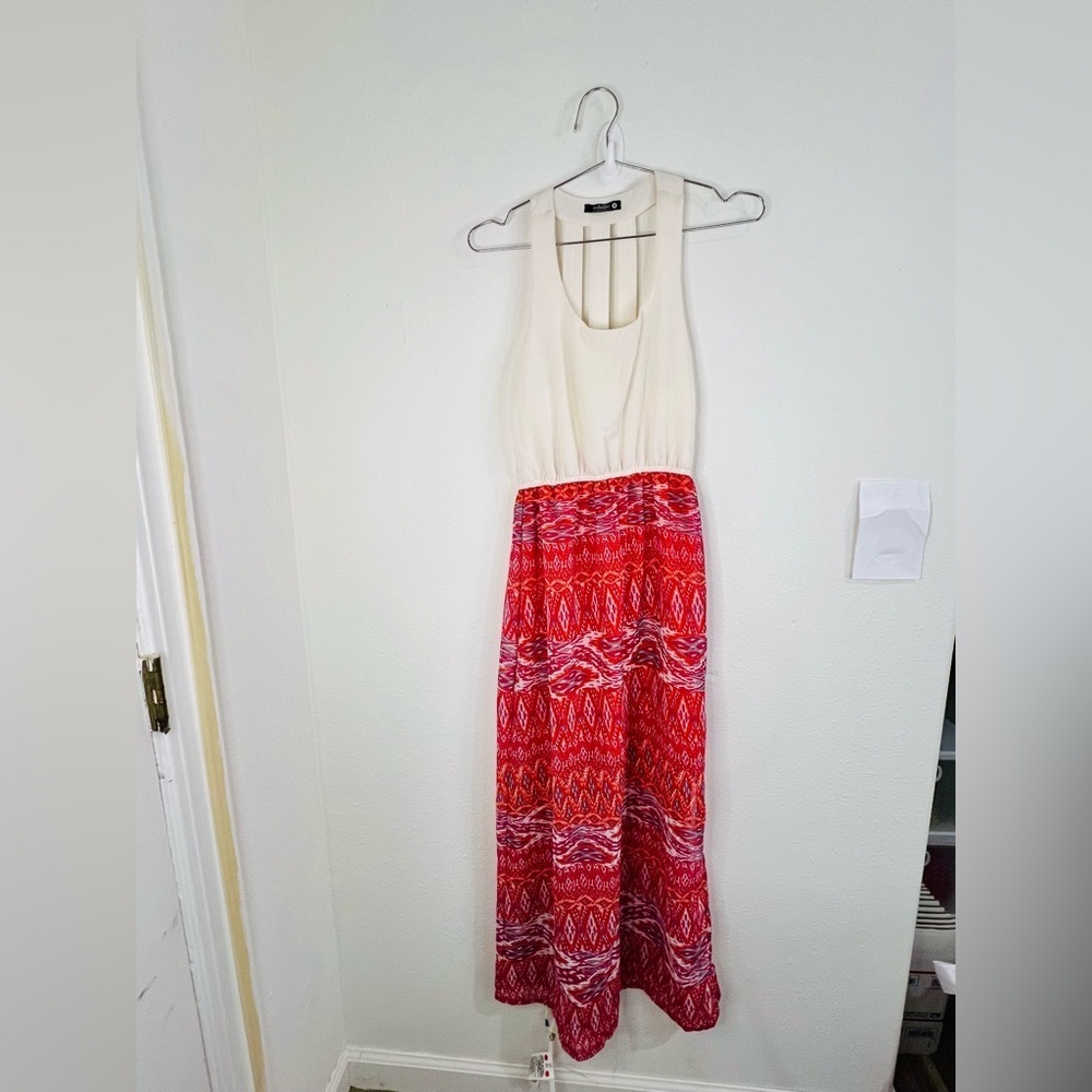 Indulge Boho Sleeveless Maxi Dress Size Small Red Ikat Print Chic Versatile